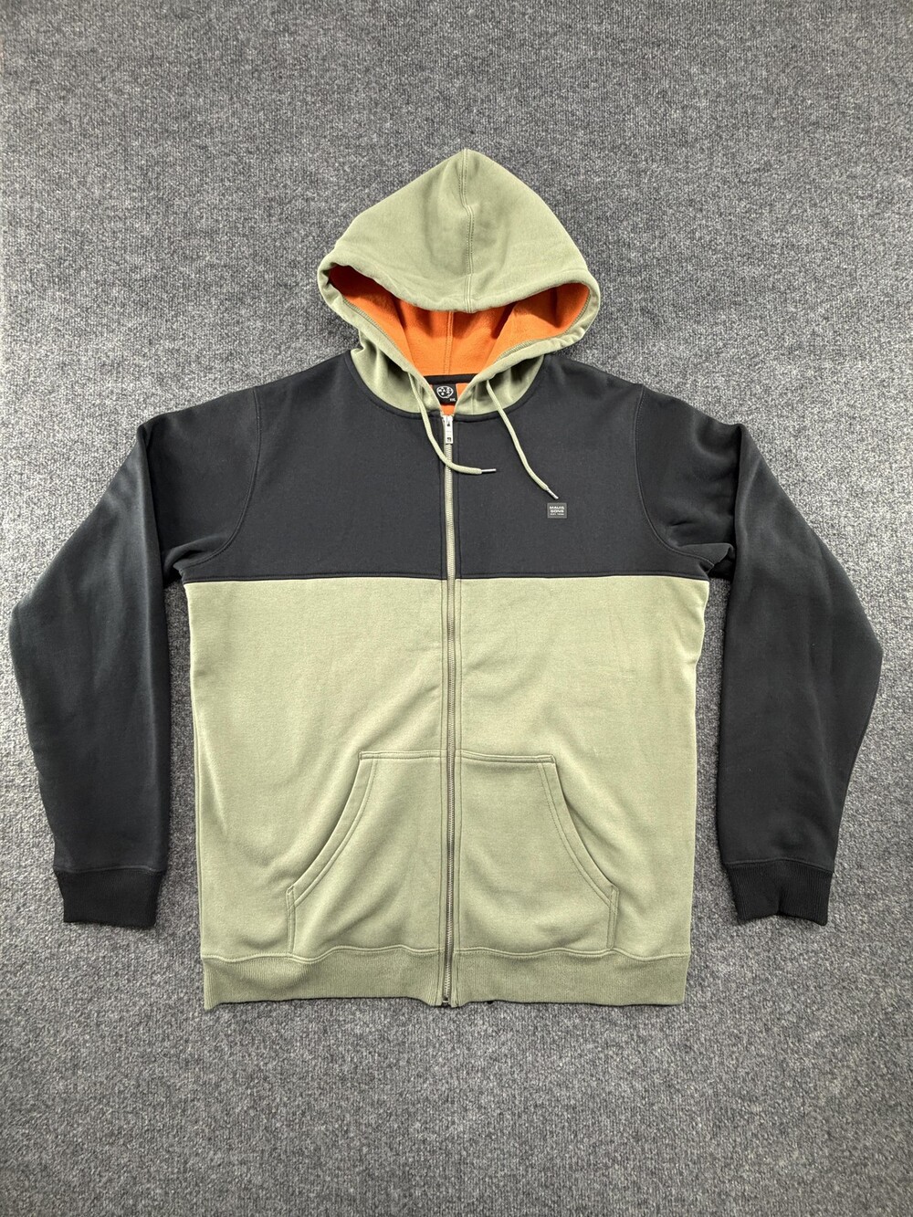 Maui And Sons Hoodie Mens 2XL Green Black Full Zip Fleece Lined Sweatshirt Heavy
